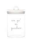 Barattolo in vetro borosilicato decoro "Un po' di zucchero" trasparente con scritta in bianco. Simple day