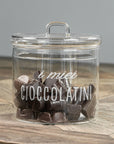 Barattolo in vetro borosilicato decoro "I miei Cioccolatini" trasparente con scritta in bianco. Simple day