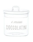 Barattolo in vetro borosilicato decoro "I miei Cioccolatini" trasparente con scritta in bianco. Simple day
