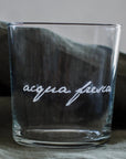 Set 6 bicchieri acqua decoro "Acqua fresca", trasparente con scritta in bianco. Simple day