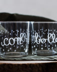Set 6 bicchieri acqua decoro "Con bolle", trasparente con scritta in bianco. Simple day