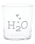 Set 6 bicchieri acqua decoro "H2O", trasparente con scritta in bianco. Simple day