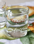 Set 6 bicchieri acqua decoro "Si mangia in compagnia", trasparente con scritta in bianco. Simple day