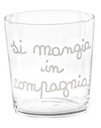 Set 6 bicchieri acqua decoro "Si mangia in compagnia", trasparente con scritta in bianco. Simple day