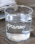 Set 6 bicchieri acqua decoro "Pranzo e cena", trasparente con scritta in bianco. Simple day