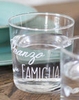 Set 6 bicchieri acqua decoro "Pranzo in famiglia", trasparente con scritta in bianco. Simple day