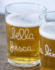 Set 6 bicchieri birra decoro "Bella fresca", trasparente con scritta in bianco. Simple day