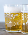 Set 6 bicchieri birra decoro "Pizza e birra", trasparente con scritta in bianco. Simple day