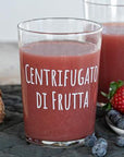 Set 6 bicchieri decoro "Centrifugato di frutta", trasparente con scritta in bianco. Simple day
