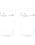 Set 2 bicchieri, scritta bianco, "La spremuta" in vetro borosilicato, trasparente. Simple day