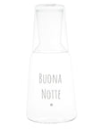 Bottiglia con bicchiere in vetro borosilicato decoro "Buona notte" trasparente. Simple day