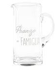 Brocca in vetro decoro "Pranzo in famiglia" 1,2lt., trasparente con scritta in bianco. Simple day