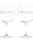 Set 2 calici cocktail decoro "Aperitivo", trasparente con scritta in bianco. Simple day