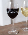 Set 2 calici vino decoro "Vino buono", trasparente con scritta in bianco. Simple day