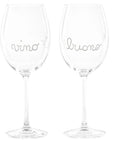 Set 2 calici vino decoro "Vino buono", trasparente con scritta in bianco. Simple day