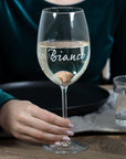 Set 2 calici vino decoro "Vino bianco", trasparente con scritta in bianco. Simple day
