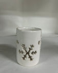 Portacandela ceramica bianco con fiocchi neve traforato