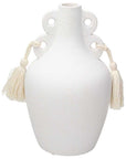 Anfora bianca, con nappe e 2 manici, H 25 Cm. Linea Pottery. Tognana