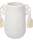Vaso bianco, con nappe e 2 manici, H 19 Cm. Linea Pottery. Tognana