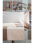 Lenzuola completo letto tortora, matrimoniale, Balza Raso. Blanc Mariclò