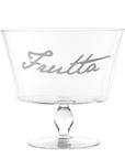Alzata Porta frutta in vetro diametro 26,5 x H. 24cm., trasparente con scritta in bianco. Simple day