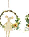 Ghirlanda da appendere con coniglietto con vestito a cuori e fiori gialli. Blanc Mariclò