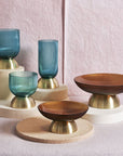 Vaso turchese con piede oro H 18 cm, in vetro, lavorazione a rilievo. Tognana