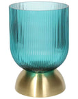 Vaso turchese con piede oro H 24 cm, in vetro, lavorazione a rilievo. Tognana