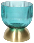 Vaso turchese con piede oro H 18 cm, in vetro, lavorazione a rilievo. Tognana