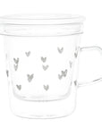 Mug con infusore decoro cuori bianchi, trasparente. Simple day
