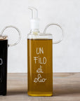 Bottiglia olio in vetro borosilicato decoro "Un filo di olio". Simple day