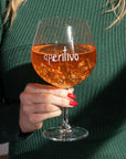 Set 2 calici cocktail decoro "Aperitivo", trasparente con scritta in bianco. Simple day