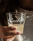Set 4 bicchierini Liquore, scritta bianco, "Il cicchetto" in vetro borosilicato, trasparente. Simple day