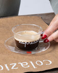 Set 2 tazze caffè espresso in vetro borosilicato decoro "Espresso" trasparente e cuori rosso. Simple day