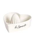 Spremiagrumi bianco con decoro "La spremuta" scritta in nero. Simple day