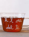 Set 2 tazze in vetro borosilicato decoro "è l'ora del tè" trasparente. Simple day