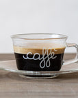 Set 2 tazze caffè espresso in vetro borosilicato decoro "Pausa caffè" trasparente. Simple day