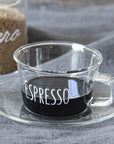 Set 2 tazze caffè espresso in vetro borosilicato decoro "Espresso" trasparente. Simple day
