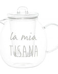 Teiera con infusore decoro "La mia tisana", trasparente con scritta bianca. Simple day