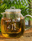 Teiera piccola con infusore decoro "Una tazza di tè", trasparente. Simple day