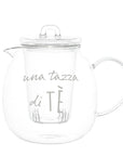 Teiera piccola con infusore decoro "Una tazza di tè", trasparente. Simple day