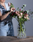 Vaso portafiori in vetro decoro Primavera, trasparente con scritta in bianco. Simple day
