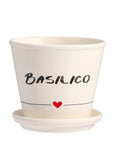 Vaso Basilico con sottovaso in gres decoro "Basilico" bianco con scritta in nero. Simple day