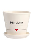 Vaso Menta con sottovaso in gres decoro "Menta" bianco con scritta in nero. Simple day