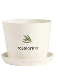 Vaso con sottovaso in gres decoro "Rosmarino" bianco con scritta in nero. Simple day