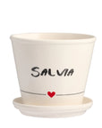 Vaso Salvia con sottovaso in gres decoro "Salvia" bianco con scritta in nero. Simple day