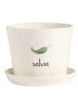Vaso con sottovaso in gres decoro "Salvia" bianco con scritta in nero. Simple day