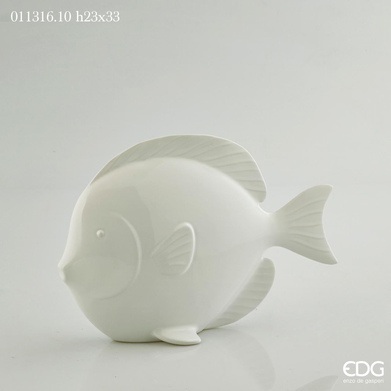 Pesce farfalla, misura grande, di design, in porcellana, colore bianca lucida. EDG