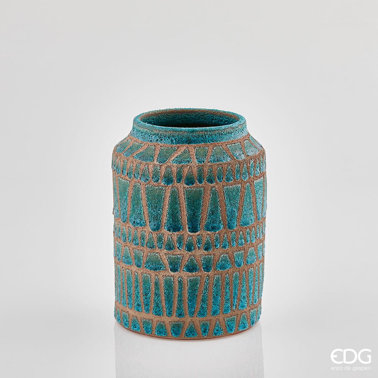 Vaso Fenice, terracotta e turchese H.31 cm. EDG