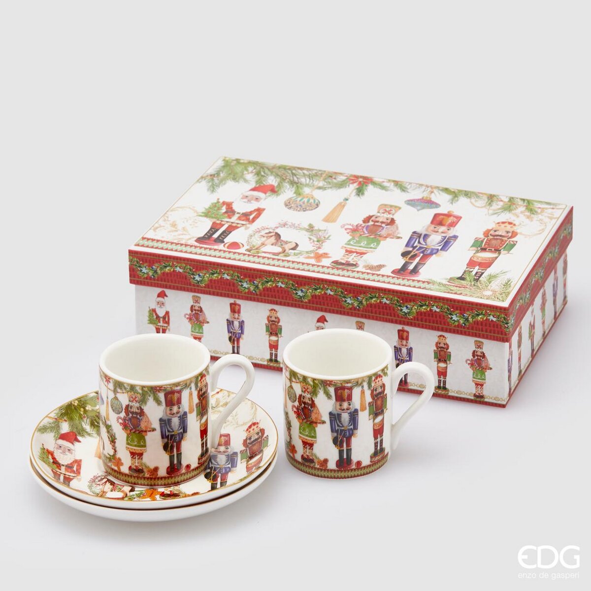 Set 2 tazzine caffè con piattino, in scatola regalo, Schiaccianoci. EDG